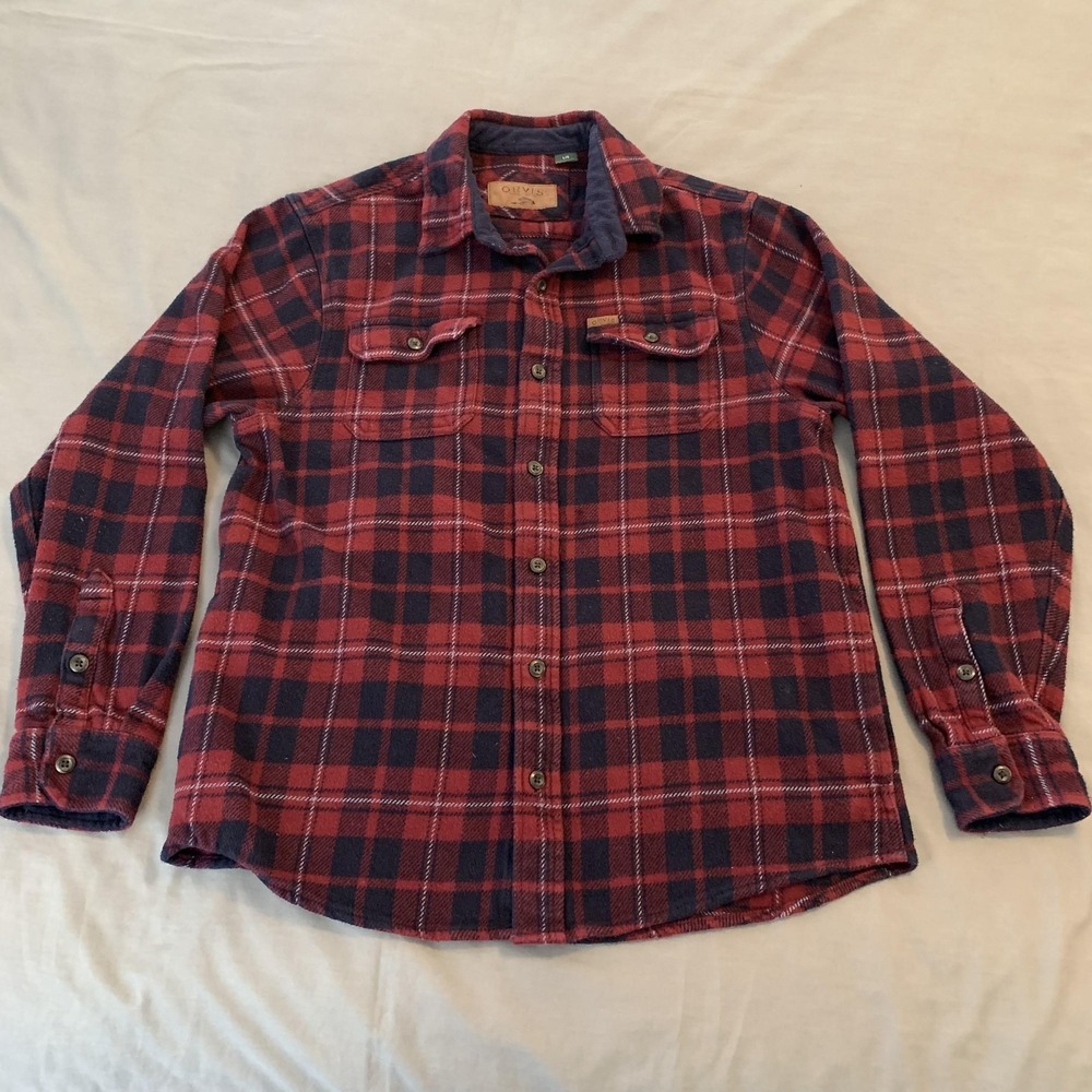 Orvis Shirt Mens Large Red Plaid Flannel Long Sleeve Button‎ Front Casual